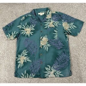 Island Republic Shirt Mens XL Green Blue Floral Hawaiian Button Up‎ Short Sleeve